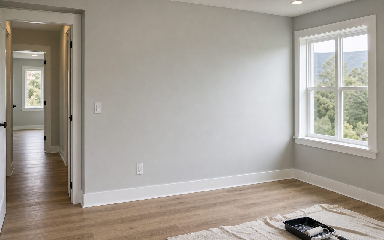 Freshly drywalled and painted room